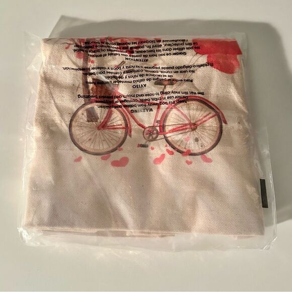 Canvas Tote Bag with Red Bicycle Hearts Design - Picture 3 of 3